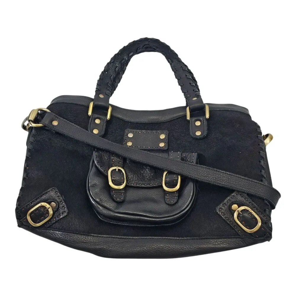 VINTAGE Carla Mancini Black Leather‎ Cowhide Shoulder Bag Purse Crossbody EUC